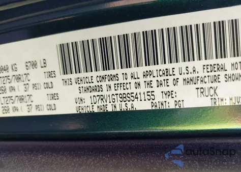 2011 Dodge Ram 1500 z USA, uszkodzony, nr VIN 1D7RV1GT9BS541155